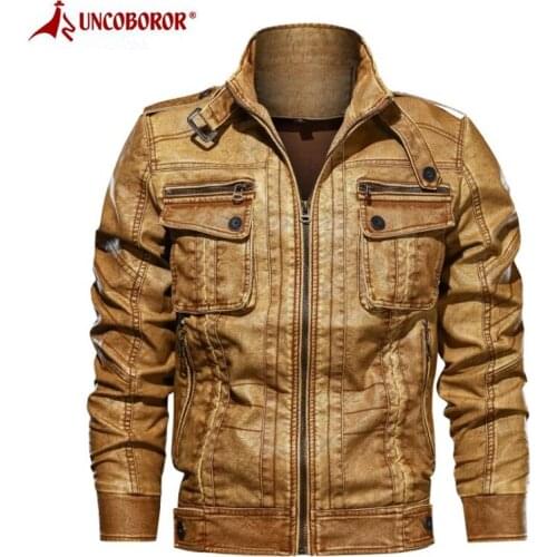 Mens PU Leather Jacket Autumn Winter Casual Slim Coat Multi-Pocket Tactical Bomber Military Motorcycle Biker Leather Jacket 6XL