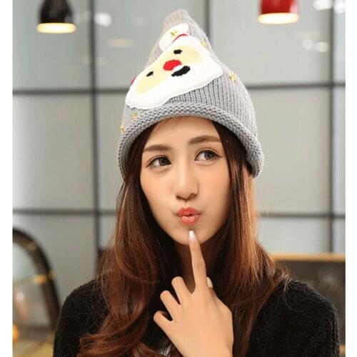 Lovely autumn & winter hats for women knitted wool beanie Santa Claus gorros womens Christmas peaked cap warm bonnet Girls Caps