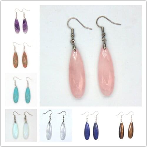 Trendy-beads Ethnic Silver Plated Many Color Quartz Section Long Water Drop Stone Earrings For Anniversary Jewelry
