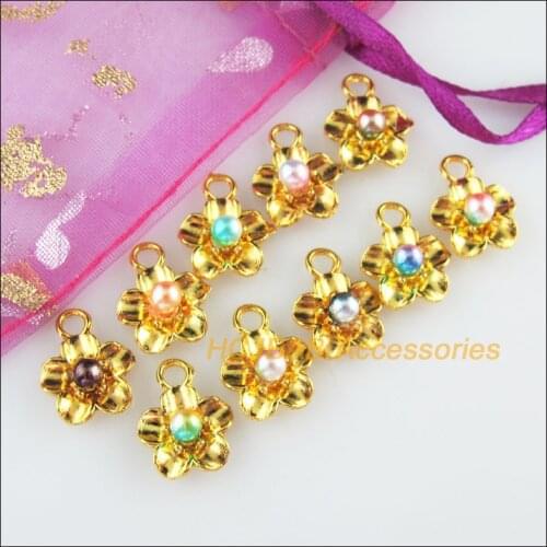 30 New Star Charms Mixed Acrylic Flower Pendants Gold Color 11.5x15mm