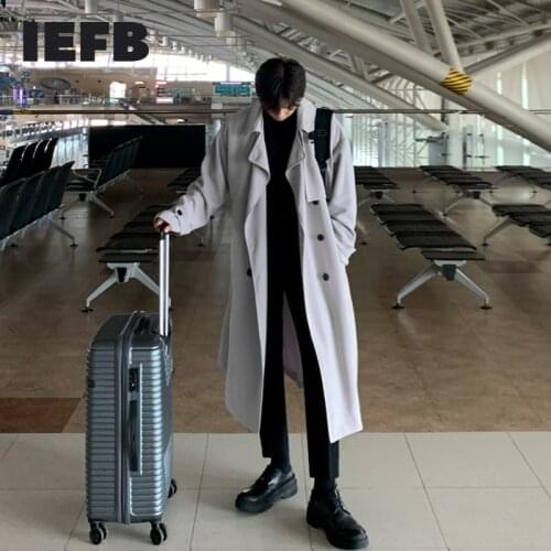 IEFB 2021 Autumn New Korean Windbreaker Mens Medium Long Cape Casual Trend Handsome Loose Trench Coat Man Oversize Cloth 9Y5263