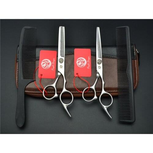 1001Z 4Pcs Set 6'' Silvery Purple Dragon Hairdressing Scissors Barber Cutting Scissors Thinning Shears Human Hair Scissors Suit