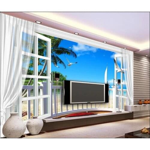 Custom photo wallpaper for walls 3 d murals Beautiful Blue sky and white clouds 3d window curtain beach tree tv background wall
