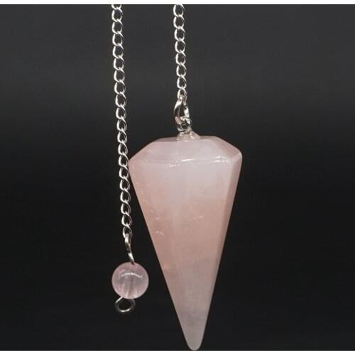 Natural Gemstone Rose Quartz Bonded Pendulum Healing Crystal Reiki Dowsing Energy Chakra Tool
