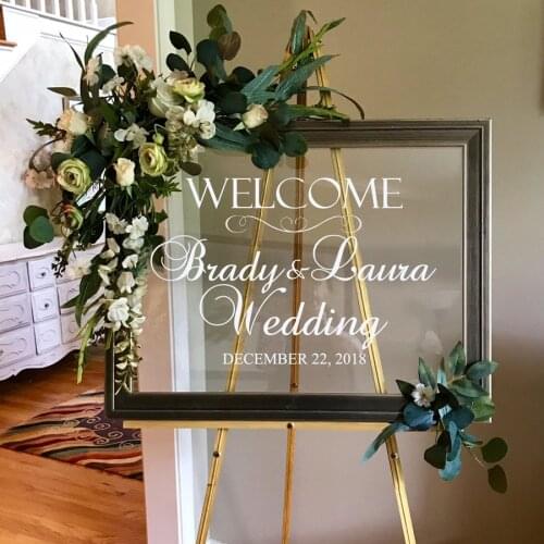 Simple Wedding Decor Decals Rustic Wedding Welcome Vinyl Decal Mural Waterproof Custom Names Stickers Personalized G210