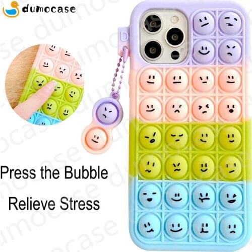 Push It Bubble Relieve Stress Fidget Toys Case for iPhone 11 12 Mini Pro Xs Max Xr 7 8 Plus Rainbow Expression Soft Funda Cover