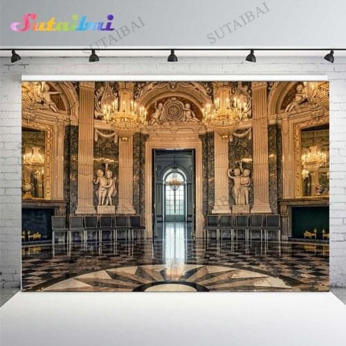 Luxury Palace Ballroom Banquet Hall Background Medieval Castle Statue for Wedding Backdrop Decoration Birthday Party PhotoStudio
