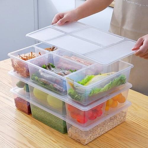 Stackable Refrigerator Food Storage Box Container With Lid And Divider Fridge Organizer Compartment with lid Kitchen Accessories