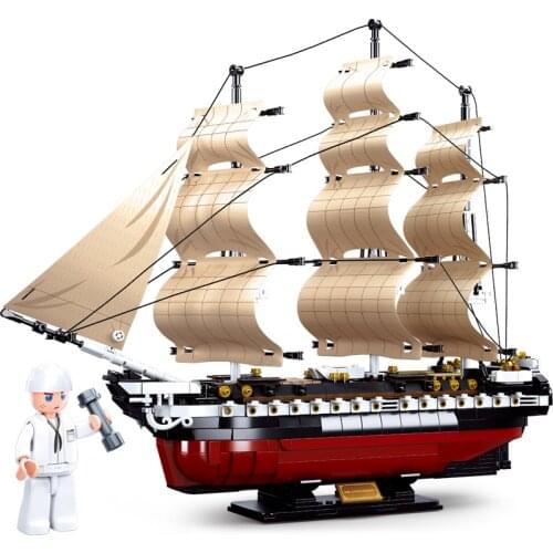 Sluban 1:170 USS. CONSTITUTION Sailing Frigate MOC Building Blocks Kits Bricks Classic Ship Moive Model Kids Toys For Child Gift