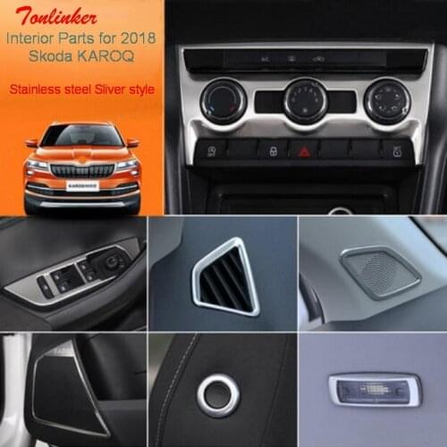 Tonlinker Cover Stickers for SKODA KAROQ 2017-18 Car Styling 1-4 PCS Stainless steel Interior Sliver Decoration Cover Sticker
