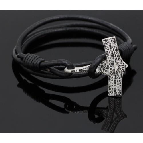 Youe shone Real Leather Thor hammer Mjolnir Viking Amulet Hammer Scandinavian Norse Bracelet