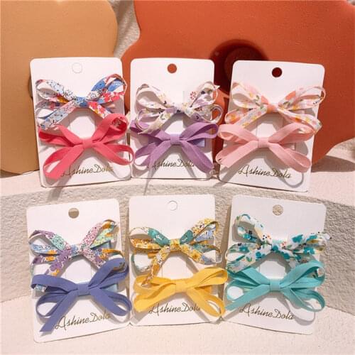 Korean Style Girl Floral Fabric Hairpin Fresh Pure Color Bow Hair Clip Cute Baby Side Clip for Children Fashion Hair Accessories