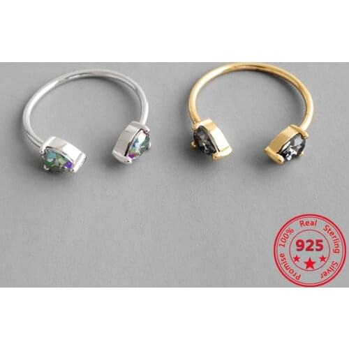 Authentic S925 Sterling Silver Natural Crystal Rings Gold Silver Fashion Charm Woman Girl Jewelry Gift