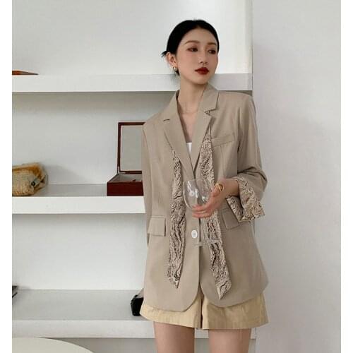 Vintage Womens Short Khaki Windbreaker Spring Autumn 2021 Loose Korean Lapel Long-sleeve Double Breasted Trench Coat Female New