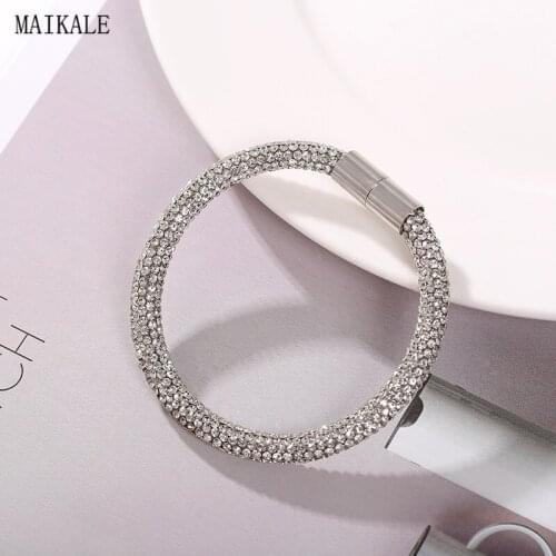 MAIKALE Colorful Crystal Cuff Bracelet Rhinestone Bangles Shiny Magnet Buckle Bracelets for Women Fashion Jewelry Gifts