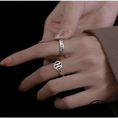 925 Sterling Silver Rings For Women Opening Adjustable Letter Chain 2021 New Punk Retro Style Party Fashion Jewelry Gifts INEFFA