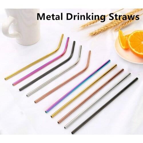 1PC New Reusable Metal Drinking Straws Stainless Steel Sturdy Bent Straight Drinks Straw Environmental Protection Supplies