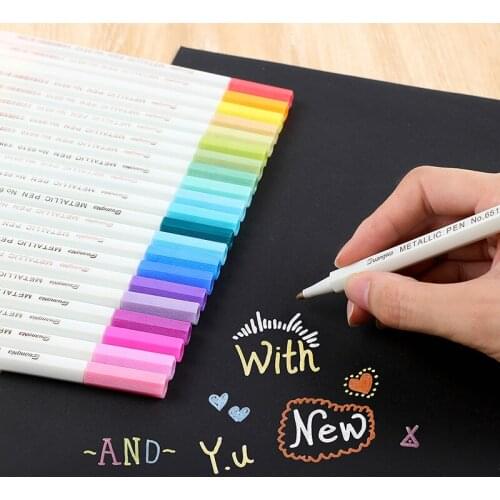 15 Metallic Color Drawing Pen Set Bright Colors Art Marker Brush Lettering Painting Home DIY Art School Supplies E6228