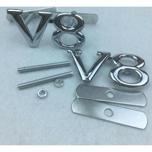 2pcs Metal Chrome V8 Vintage Logo Auto Car Front Grille Emblem Badge Sticker