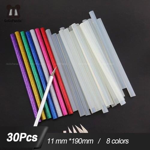 30PCS/Lot Non-Toxic 11mm X190mm Adhesive Craft Sticks Desinger Power Tool Hot Melt Glue Sticks Red Green Black Blue Colorful