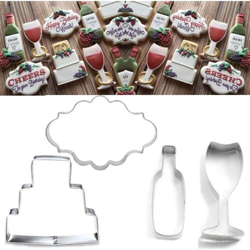 4pcs patisserie reposteria Bakeware Cocktail Wine Metal Cookie Cutter Mold Fondant Cake Decor Tools Pastry Shop Biscuit Mould