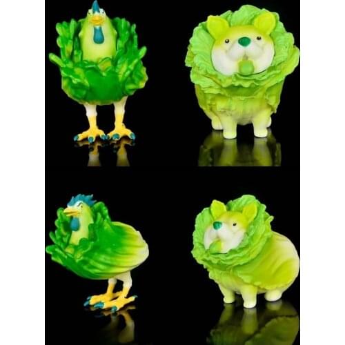Anime Vegetable Elf Series Lucky Transfer Cabbage Dog Cabbage Chicken Car Doll Decoration 7.5-8cm