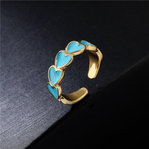 Bohemian Heart Ring 18K Gold Love Heart Adjustable Rings Exquisite Drop Oil Trend Fashion Colorful Jewelry Gifts Wholesale