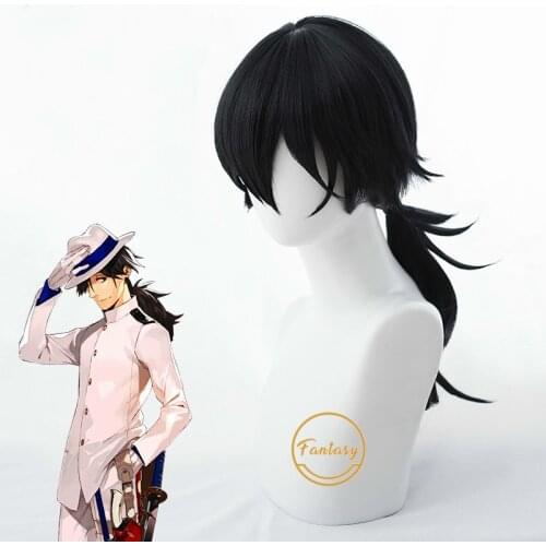 Fate Grand Order FGO Ryouma Sakamoto Cosplay Wig Heat Resistant Synthetic Long Black Hair Curly Wigs+ Free Wig Cap