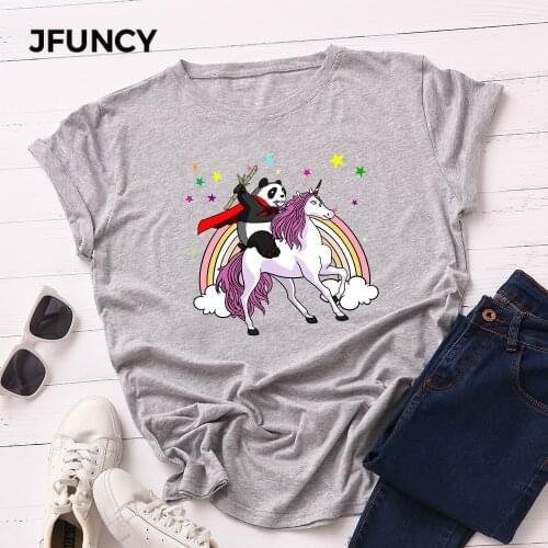 JFUNCY Plus Size New Creative Print T-shirt Women Cotton Tshirt Summer Tees Tops O Neck Short Sleeve Woman T Shirt Female Shirts