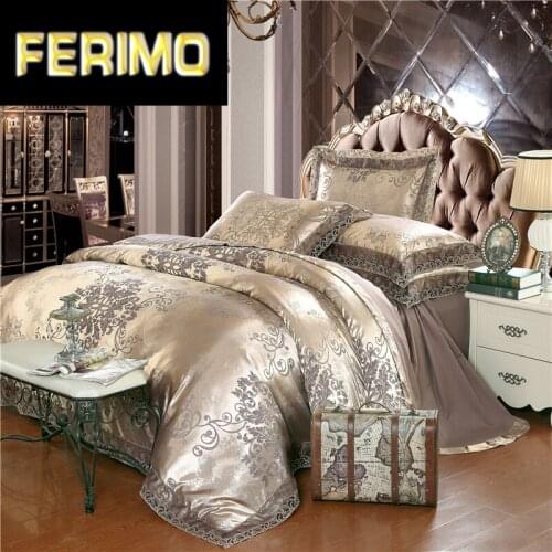 Flowers Jacquard luxury bedding set queen/king size bed set 4pcs cotton silk lace ruffles duvet cover Fitted/bed sheet sets