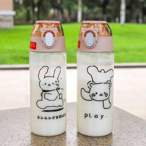Summer Net Red Water Bottle Plastic Bottles Kawaii Water Bottle Eco Portable Cartoons Bear Cute Straw Cups Waterbottle