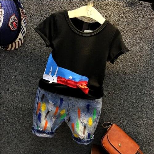 Hot Baby Boys Clothing Sets Brand Cartoon Shark pocket Children Summer Boys Girl Clothes Kids Set Cotton T-shit + Short Pants