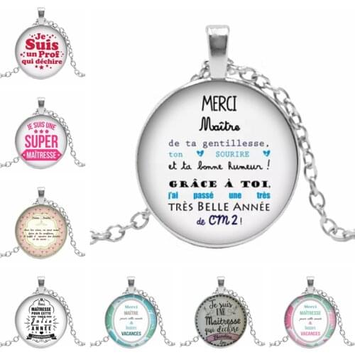 Hot! New Hot Round DIY Photo Je Suis Une Maitresse Qui Dechiiire Pendant Glass Cabochon Necklace Jewelry Wholesale
