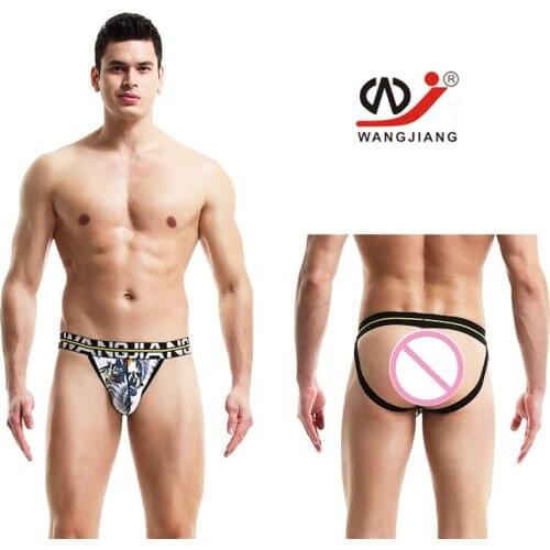 Mens Underwear Printing Double Belt Thong High Hip Body Shaping U-type Bag Push Up Sexy G-Strings & Thongs