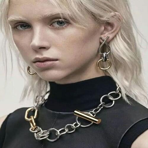 Rongho new Brand Metal link Chain chokers necklaces for women Punk Colliers vintage Geometric Circle Pendant Necklace Collars