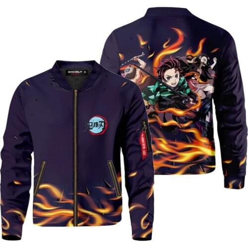 Demon Slayer Kimetsu no Yaiba Spring/Fall Pilot Style Coats Army Bomber Jackets Wind Baseball Jacket Cosplay Outerwear Overcoat