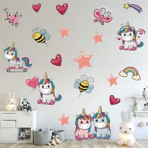 HOT New Year Gift 3 Unicorn Wall Stickers Colorful Animals Horse Sticker Wall Decals For Kids Room DIY Home Decor Girl Gift