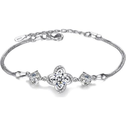 Simple Elegant 925 Sterling Silver Forever Love Twist Flower Zircon Bracelet For Women Girl Gift S-B158