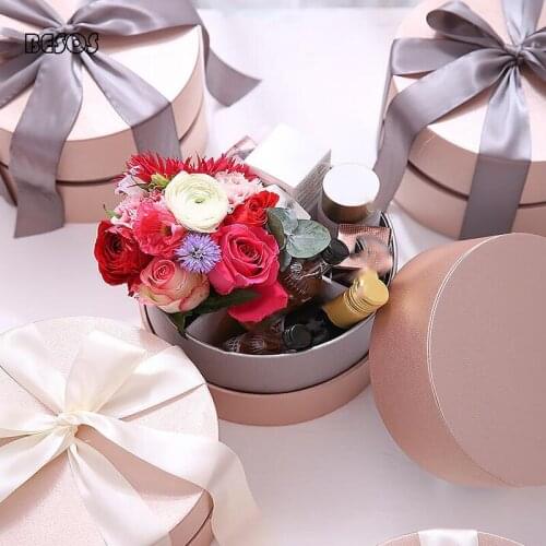 Champagne Rose Gold Red Pink High Quality Satin Round Partition Gift Box Party Activities Flowers Candy Decoration Gift Box