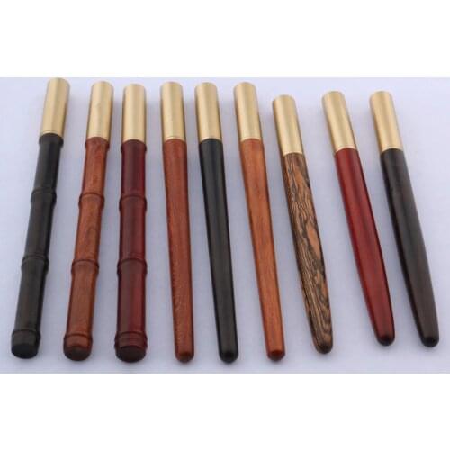 Luxury quality 017 Copper WOOD Rollerball pen signature 0.7MM GOLD PEN spinning BALL POINT PEN INK Stationery Office supplies