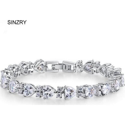 SINZRY Brand new clear white cut cubic zircon sparking heart shape girl CZ charm bracelets fashion birthday gift