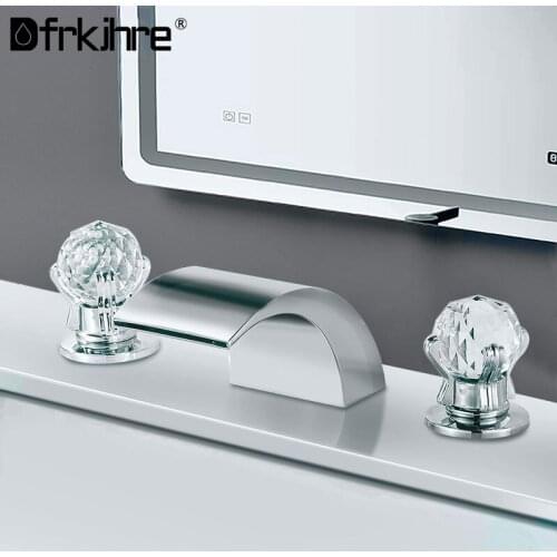 Basin Waterfall Faucets Bathroom Deck Mounted Double Handle Brass Square Sink Faucets Chrome Hot And Cold Water Mixer Tap