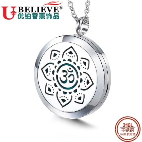 Ubelieve Steampunk Pendants 30mm Magnetic Essential Oil Diffuser Necklace 316L Stainless Steel Lotus Shape Aromatherapy Necklace