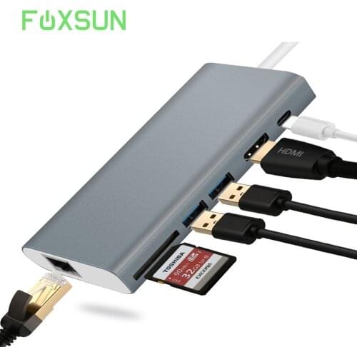 USB C Hub 7-in-1 with Type C Charging port 4k HDMI-compatible Adapter 2 USB 3.0 Ports 1000M Ethernet Port SD for MacBook