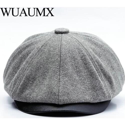 Wuaumx Winter Thicken Earflaps Newsboy Caps Men Warm Plus velvet Octagonal Hat Male Detective Hats Painter Caps Visors chapeau