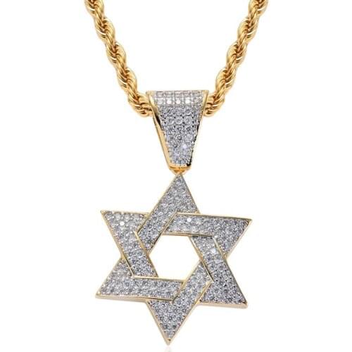 Hip Hop Jewelry Fashion Custom Mens Micro Pave Cubic Zircon Star of David Charm Hexagon Necklace Iced Out Pendant Homme Gifts