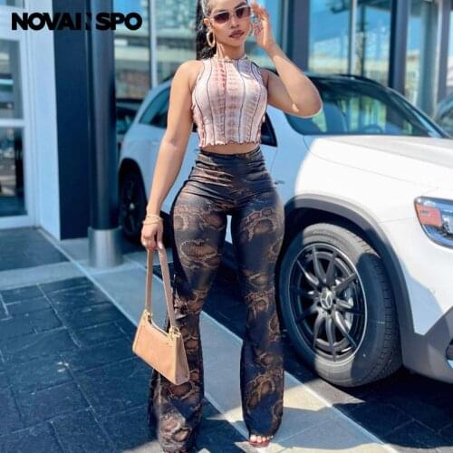 NOVAINSPO Summer Printing High Waist Urban Tight Pants For Women 2021 Casual Sporty Aesthetic Skinny Trousers One Piece