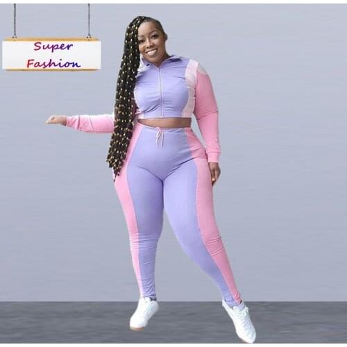 XL-5XL sport large Pus size set women clothing Splicing zip long sleeve top and pants two piece outfit Wholesale dropshopping