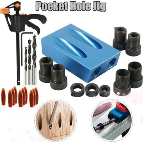 ZK30 Woodworking Oblique Hole Locator Drill Bits Pocket Hole Jig Kit 15 Degree Angle Drill Guide Set Hole DIY Carpentry Tools