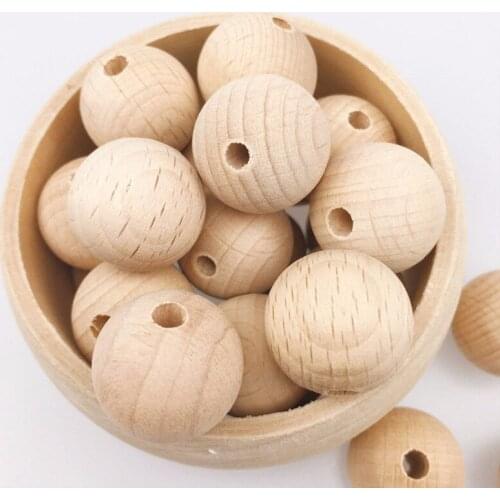 10-150PCS Beech Wooden Chewable 8-20Mm Round Beads Ecofriendly Beech Beads DIY Craft Jewelry Accessories Baby Teether